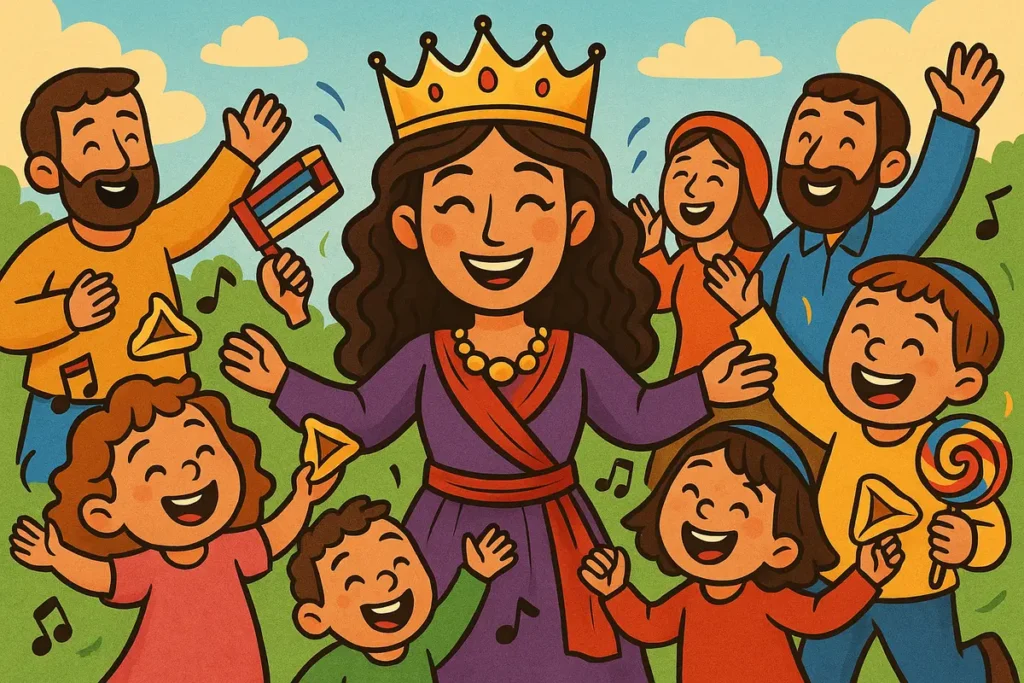 People celebrate after Esther saves them