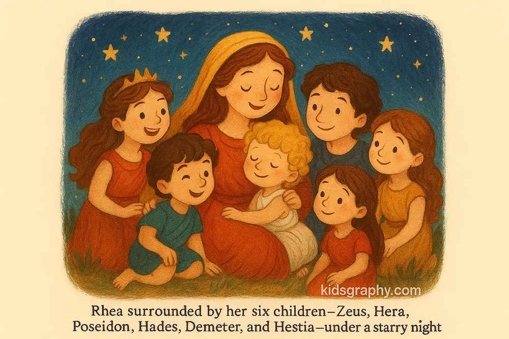 Rhea with Zeus and other Olympian gods in Greek mythology.