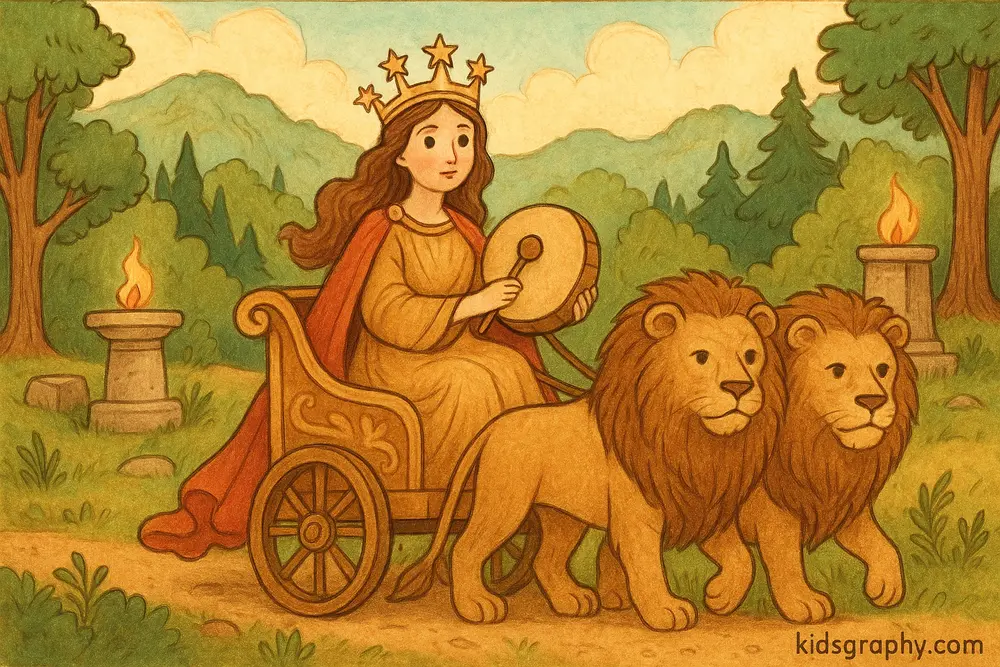 Rhea with her symbols in Greek mythology.