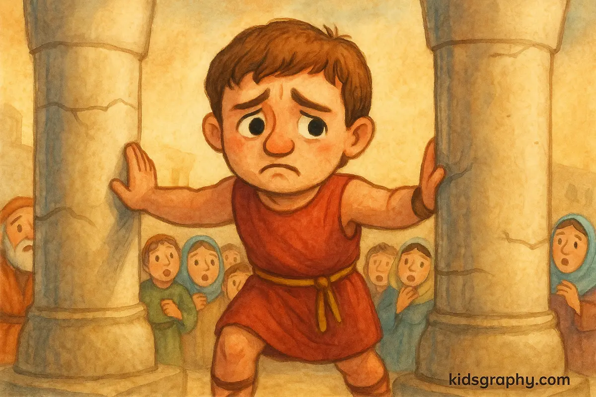 Samson pushes the pillars with new strength