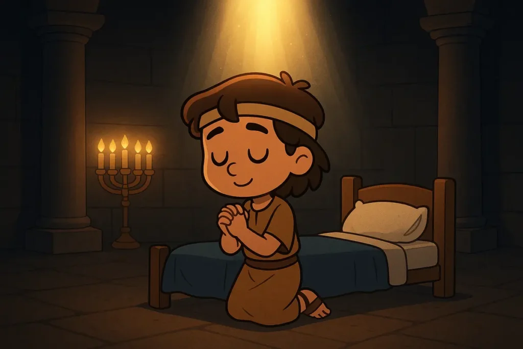 Young Samuel kneels and listens to God’s voice