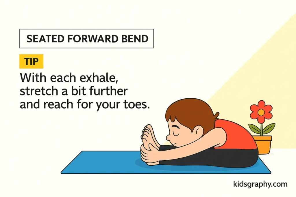 Child practicing Seated Forward Bend yoga pose on a mat