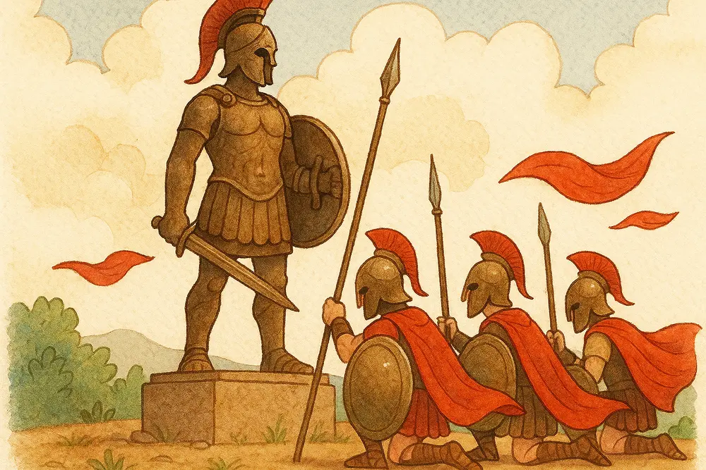 Spartan warriors worshipping Ares the war god.