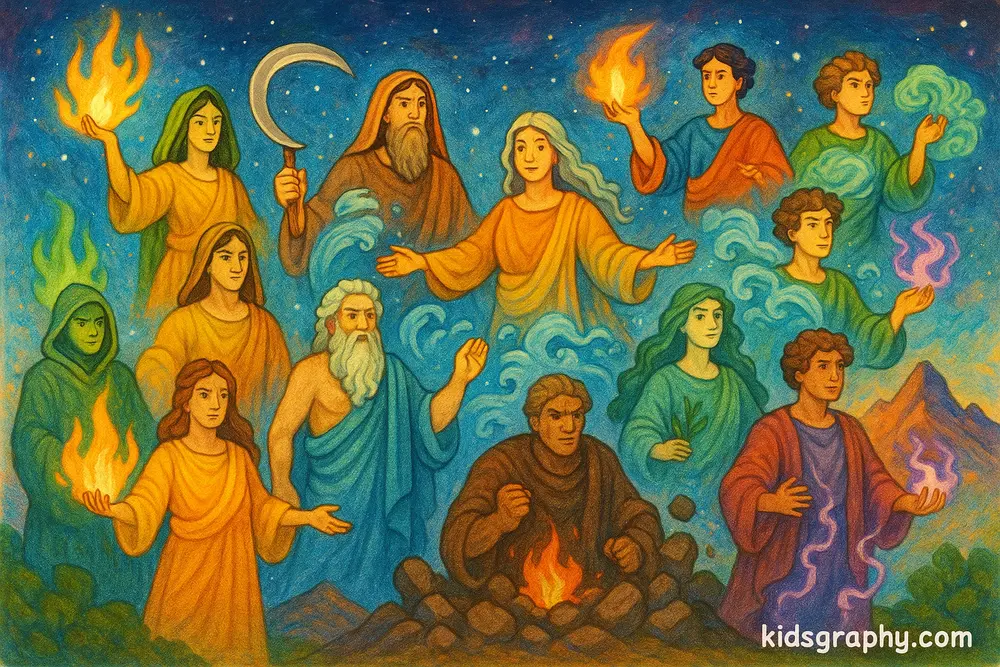 The elder Titans from Greek mythology with Cronus, Rhea, and Oceanus.