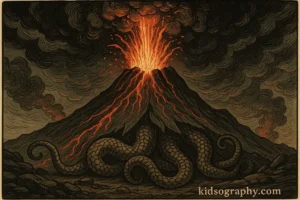 Typhon trapped beneath the volcano Mount Etna in Greek myth.