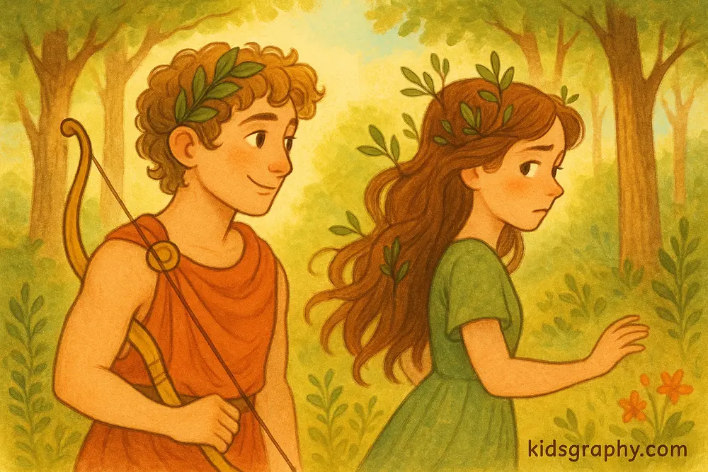 Apollo falling in love with Daphne.