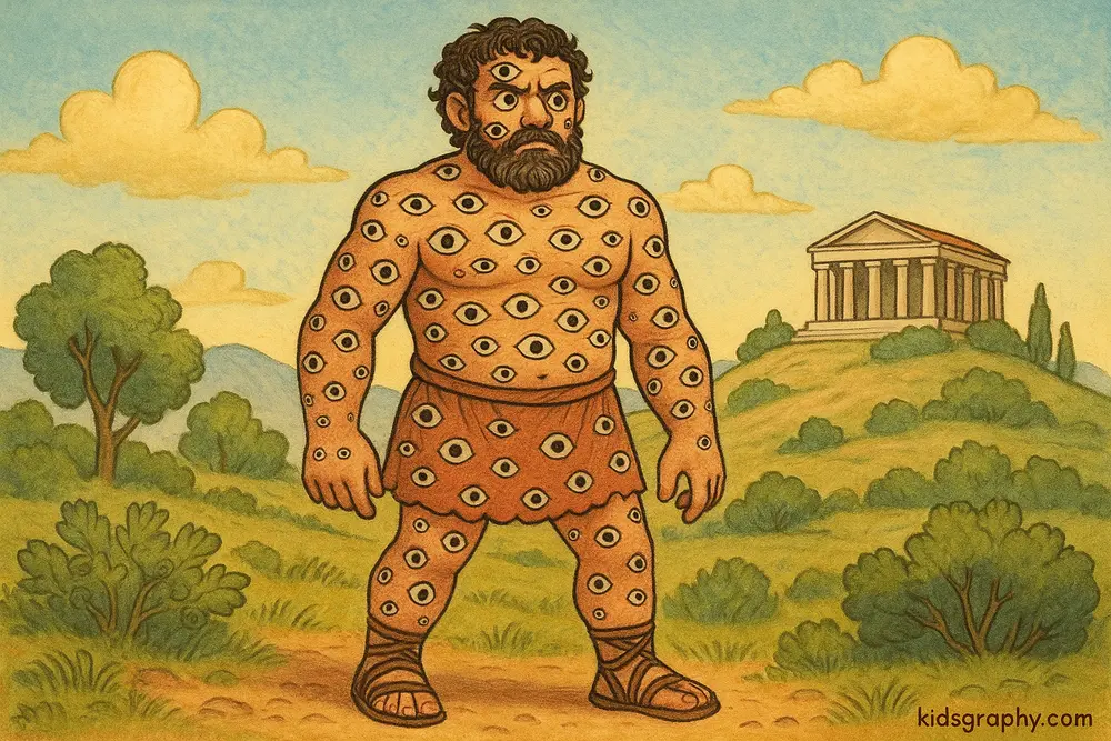 Argus Panoptes with many eyes standing guard.