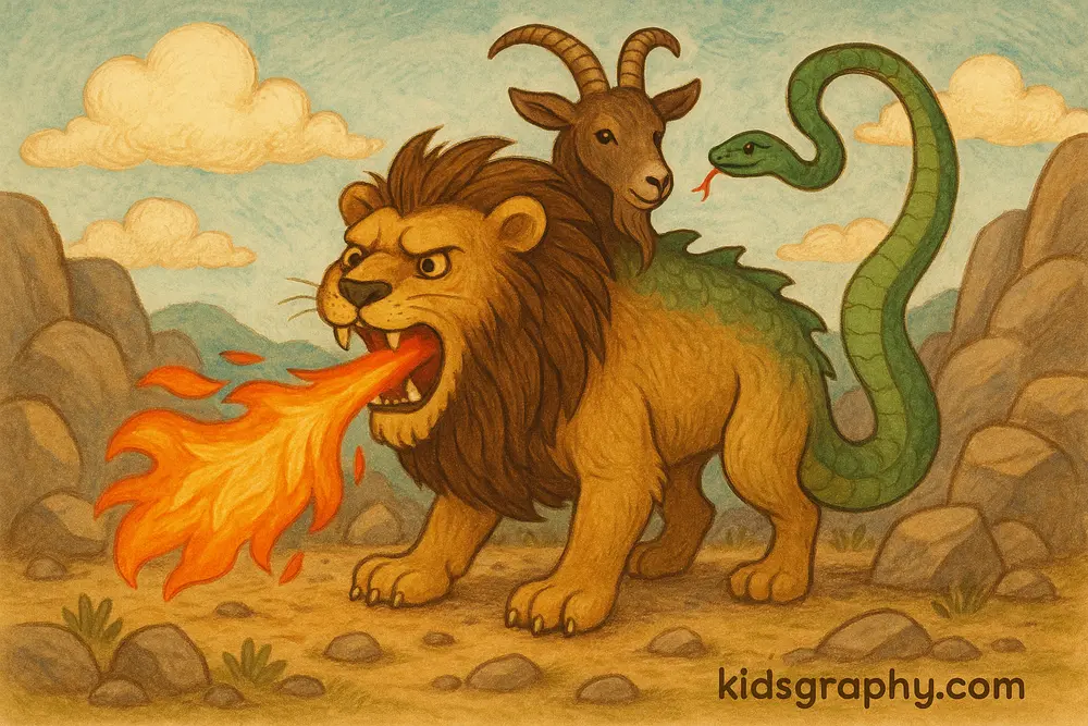 Chimera with three heads breathing fire