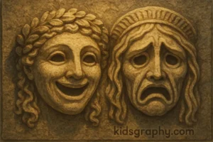 Comedy and tragedy masks representing Thalia and Melpomene