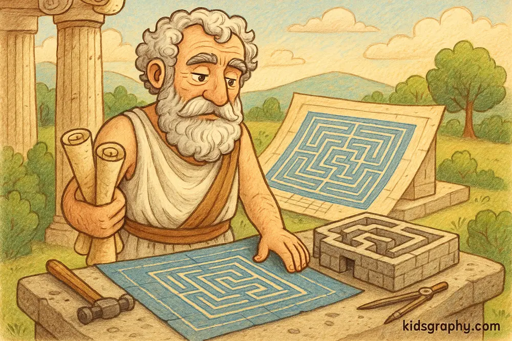 Daedalus designing the Labyrinth of Crete.