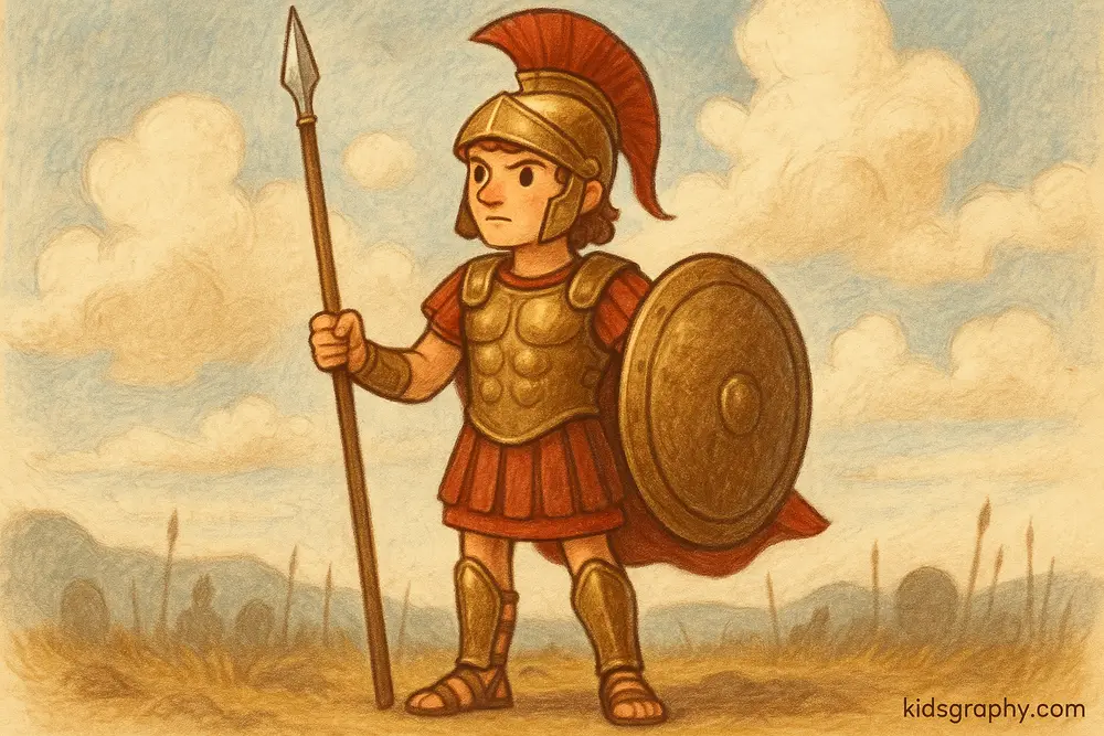 Diomedes in bronze armor ready for battle