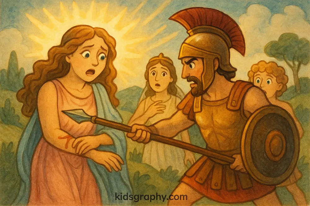 Diomedes injuring Aphrodite during battle