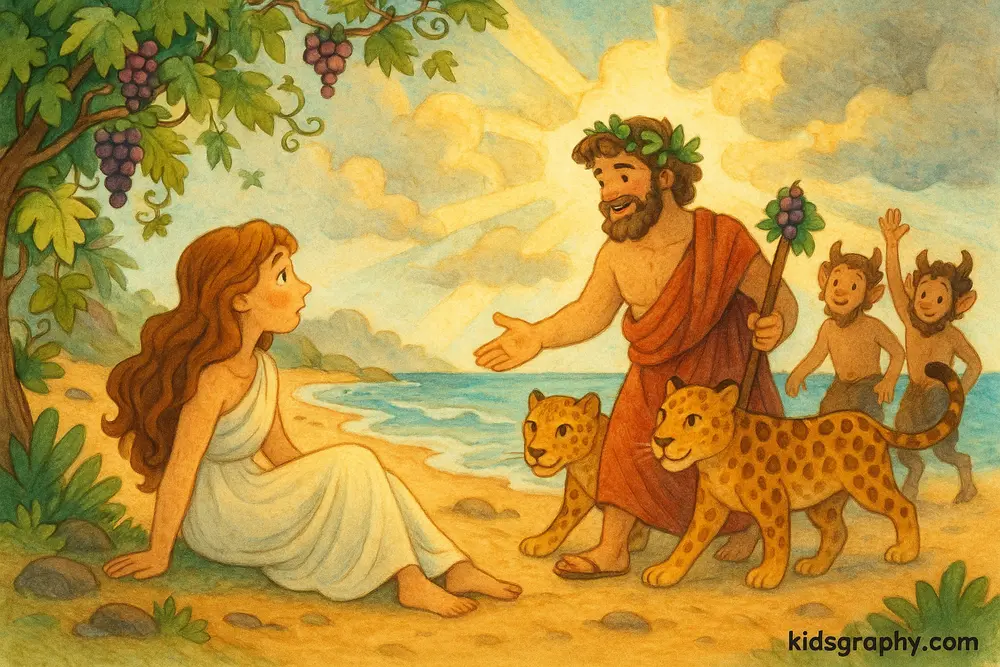 Dionysus finds Ariadne and falls in love with her
