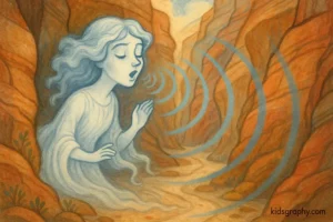 Echo’s voice echoing in a canyon, symbolic of loss