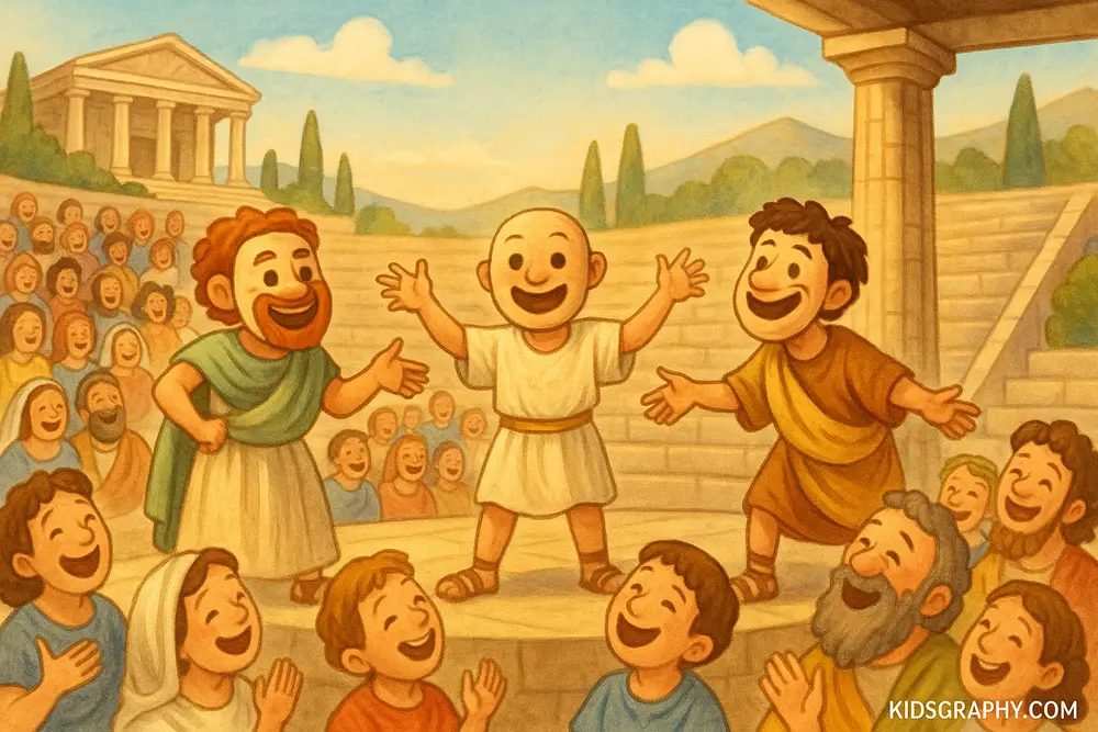 Greek actors performing a comedy inspired by Thalia