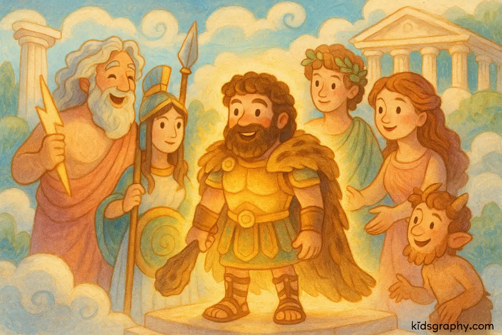 Heracles becoming a god on Mount Olympus.