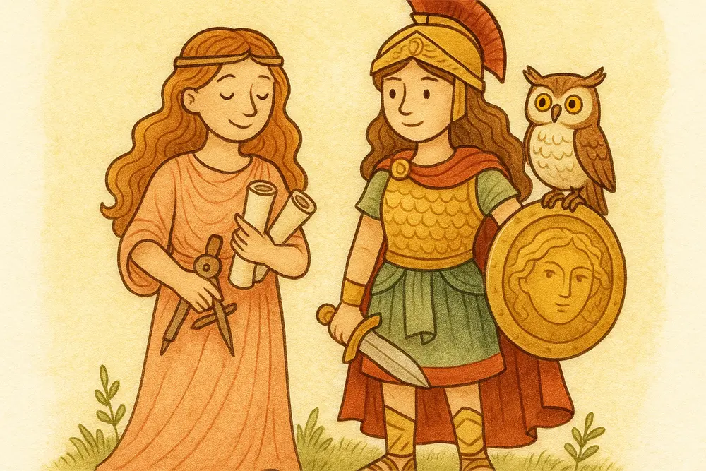 Metis and Athena together, symbols of motherly and strategic wisdom