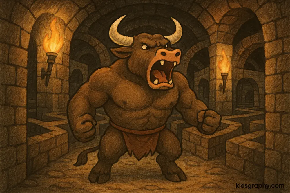The Minotaur standing inside the Labyrinth.