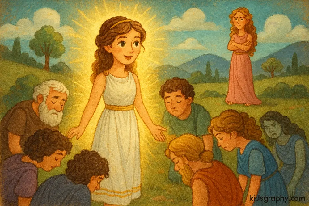 Psyche’s beauty admired by many, causing Aphrodite’s jealousy